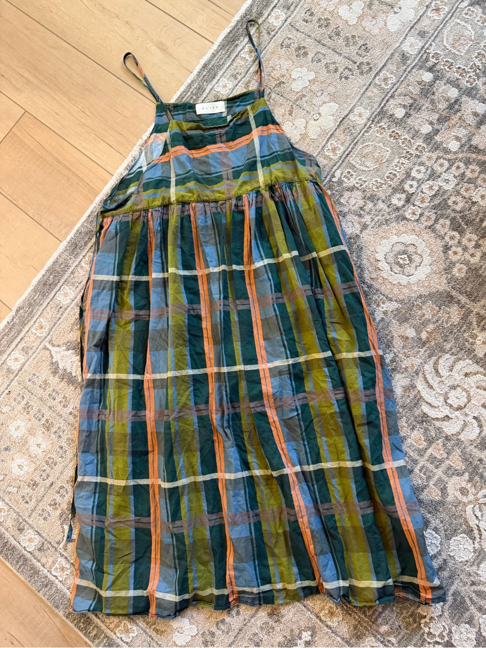 Striped Plaid Midi Dress in Green and Blue